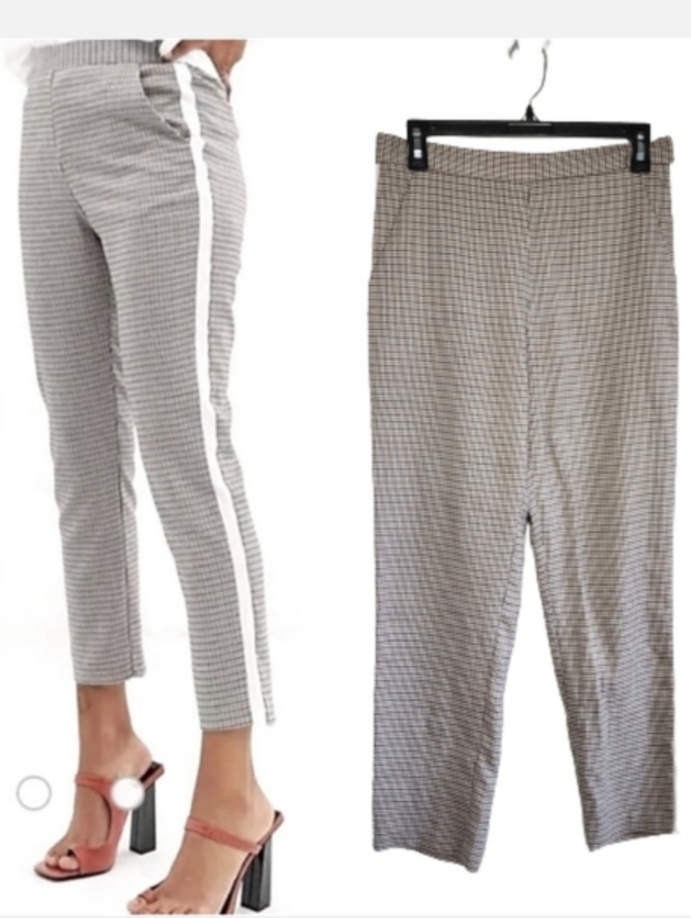 Asos houndstooth plaid cropped pants tan White and black Women's size 6
